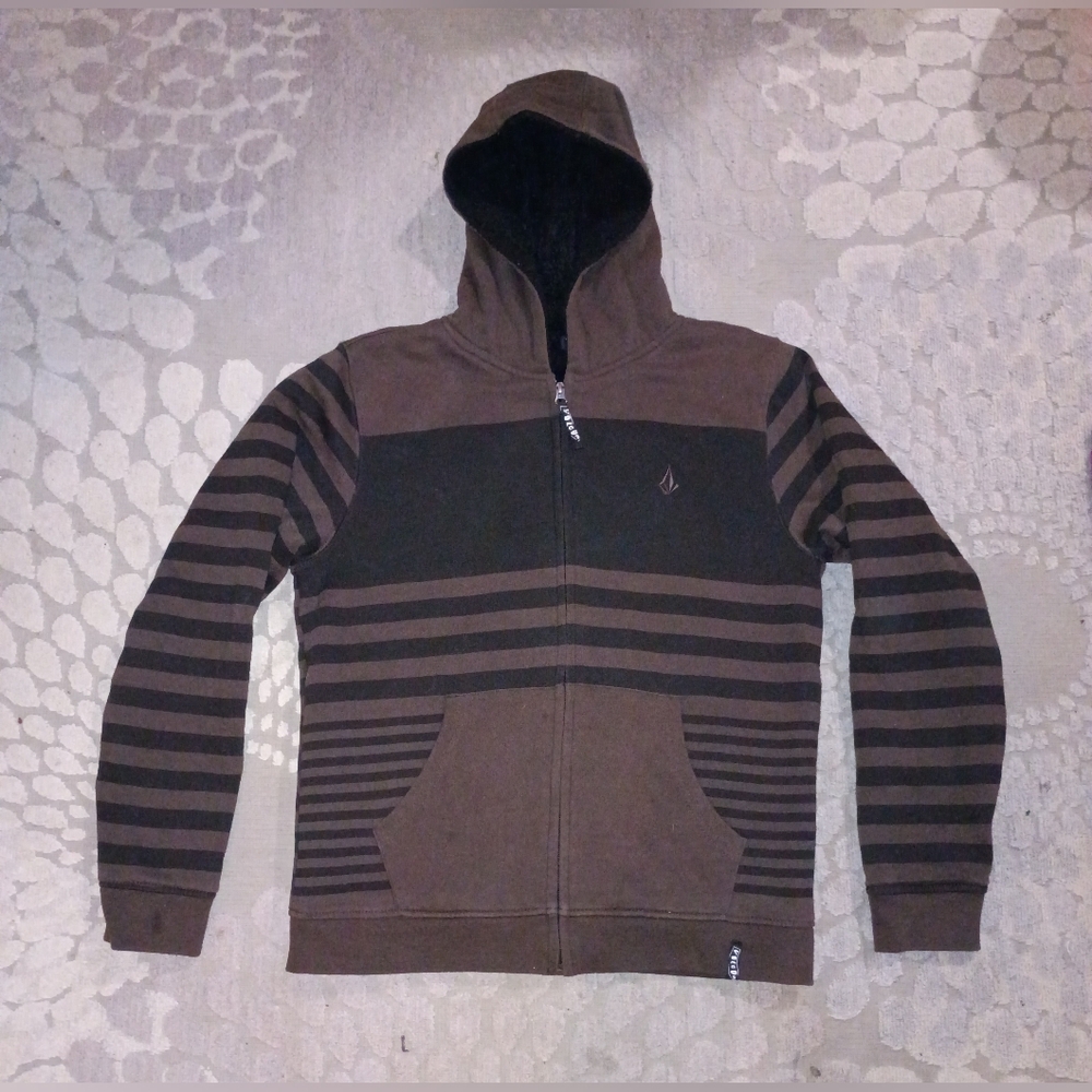 Volcom Brown and Black Striped Hoodie